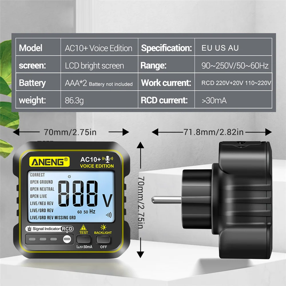 UK US EU Socket Tester Outlet Detector Outlet Ground Live Zero Line Polarity Phase Check Voltage Detector Voice Broadcast