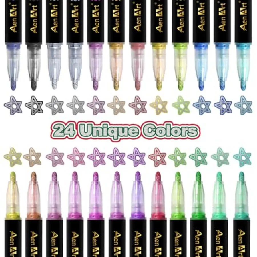 

24 Colors Outline Glitter Markers, Shimmer Metallic Pens Christmas Stocking Stuffer for Teen Girl, Great Gift for Artists and C