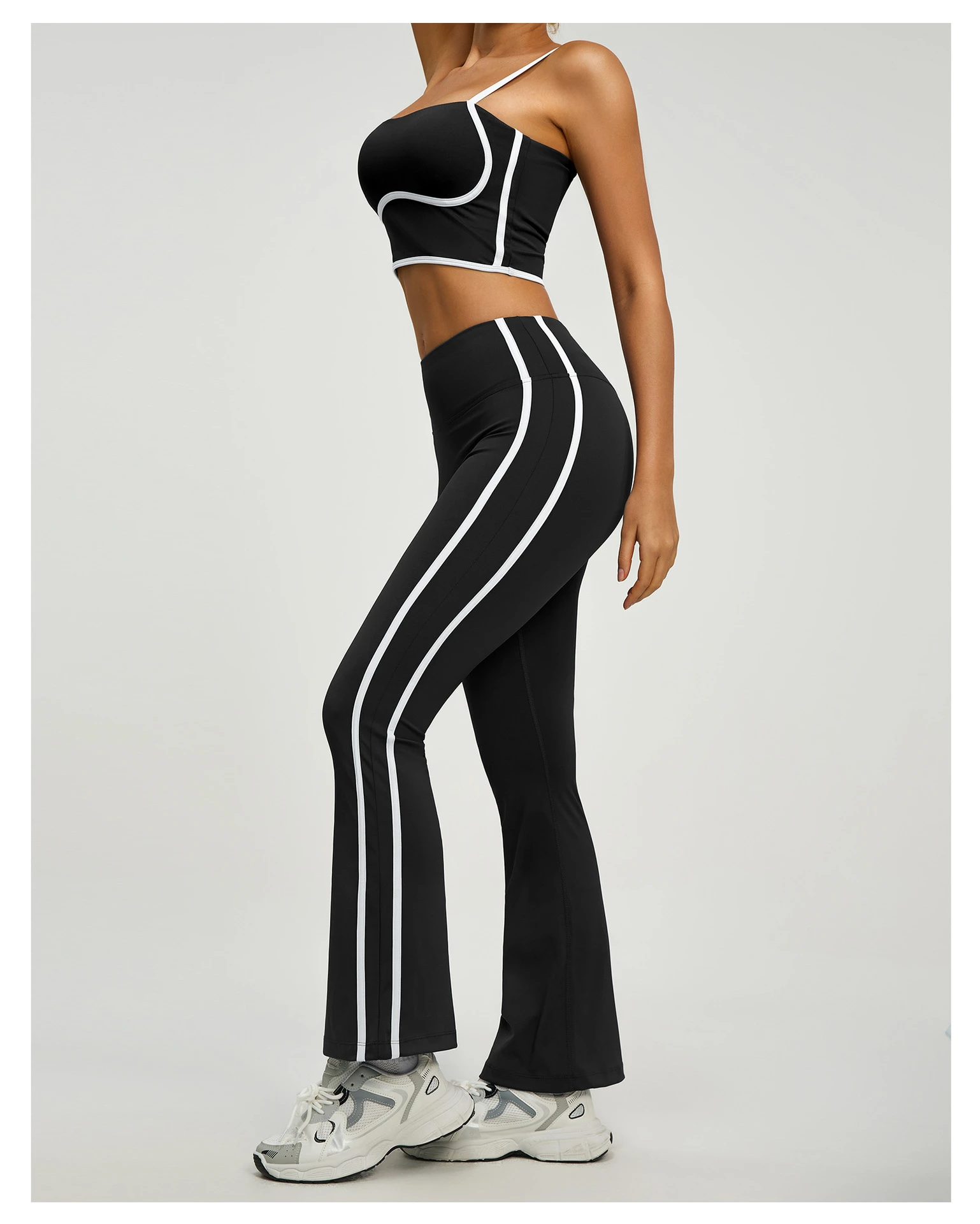 Beautiful Back Pants Strip Yoga Set, High Elasticity, Beautiful Back, High Waist, Hip Lifting Fitness Two Piece Set