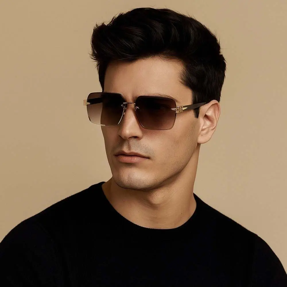 

New Retro Frameless Polarized Sunnies Eyewear Metal Square Frame Sunglasses Costume Accessory Lightweight Anti-UV Glasses Men