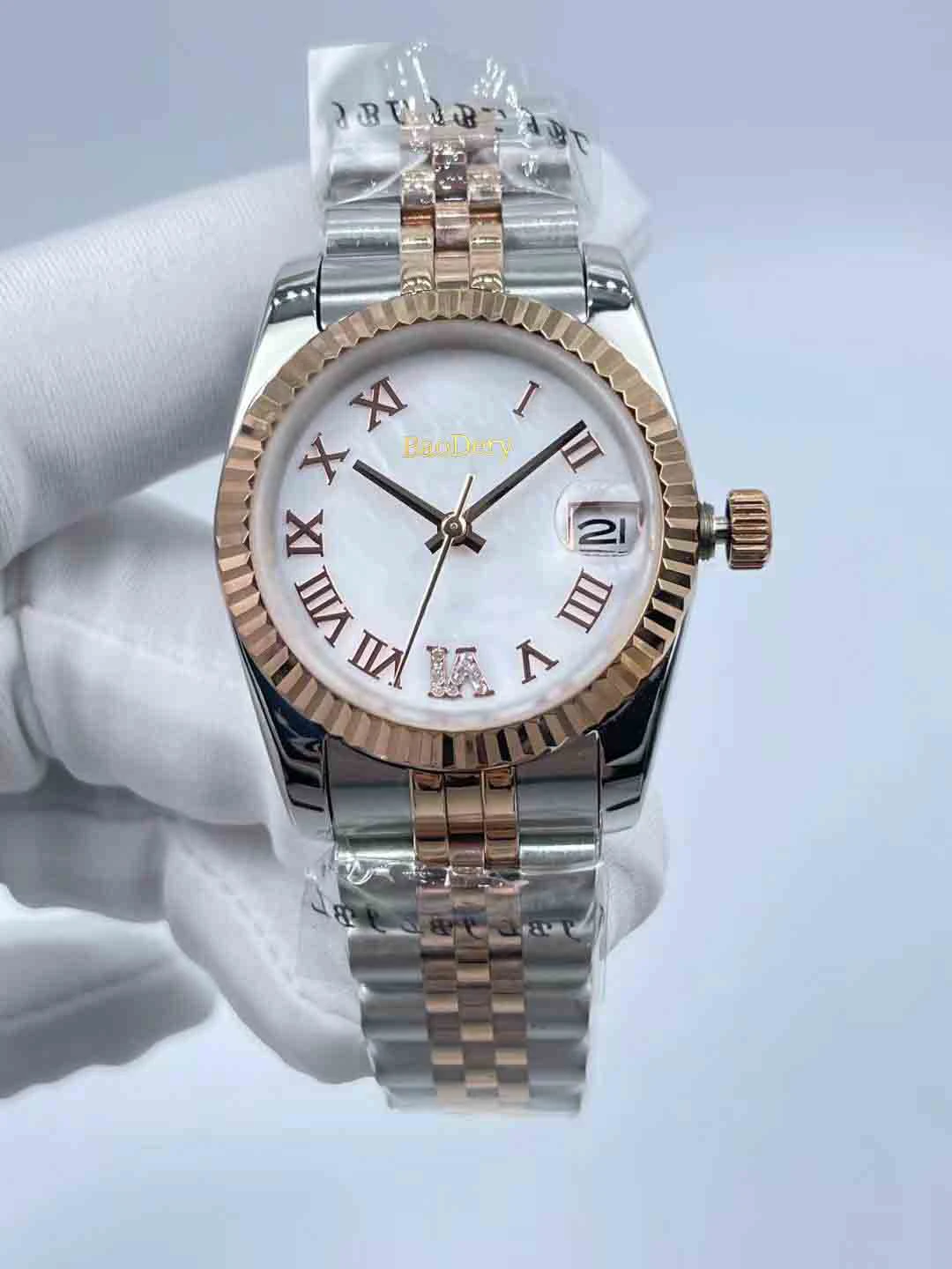 

Custom Logo31mmElegant ladies' automatic diamond watch, serrated watch with mechanical movement and calendar window, ladies'gift