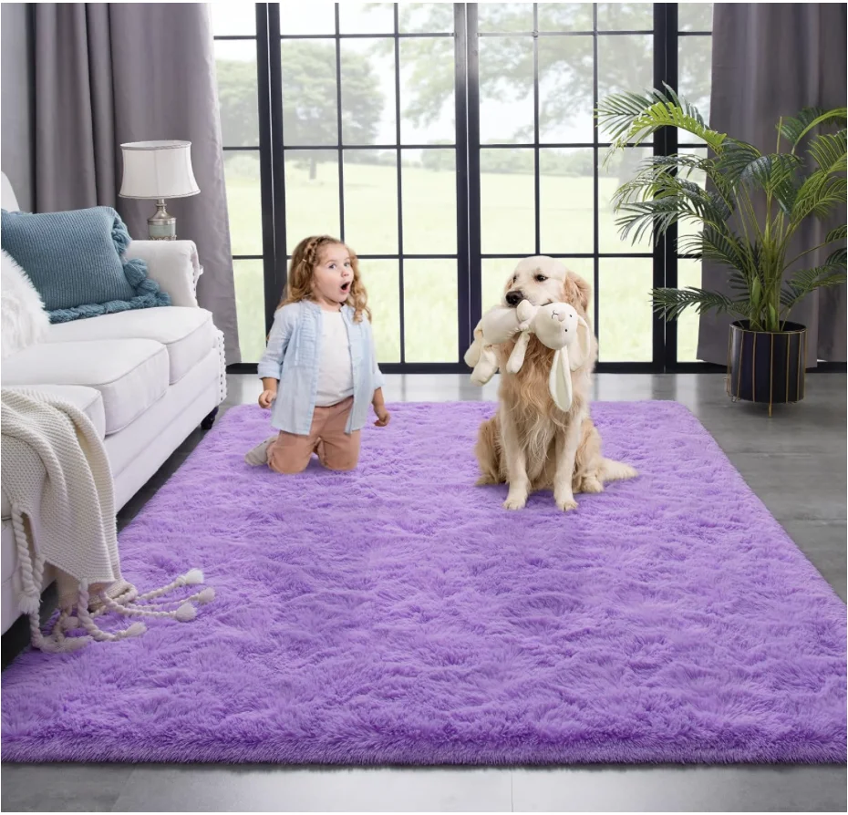 Purple Rug for Bedroom Living Room Carpet Home Decorations, 4x5.9 Cute Fluffy Rug for Apartment Dorm Room Decor