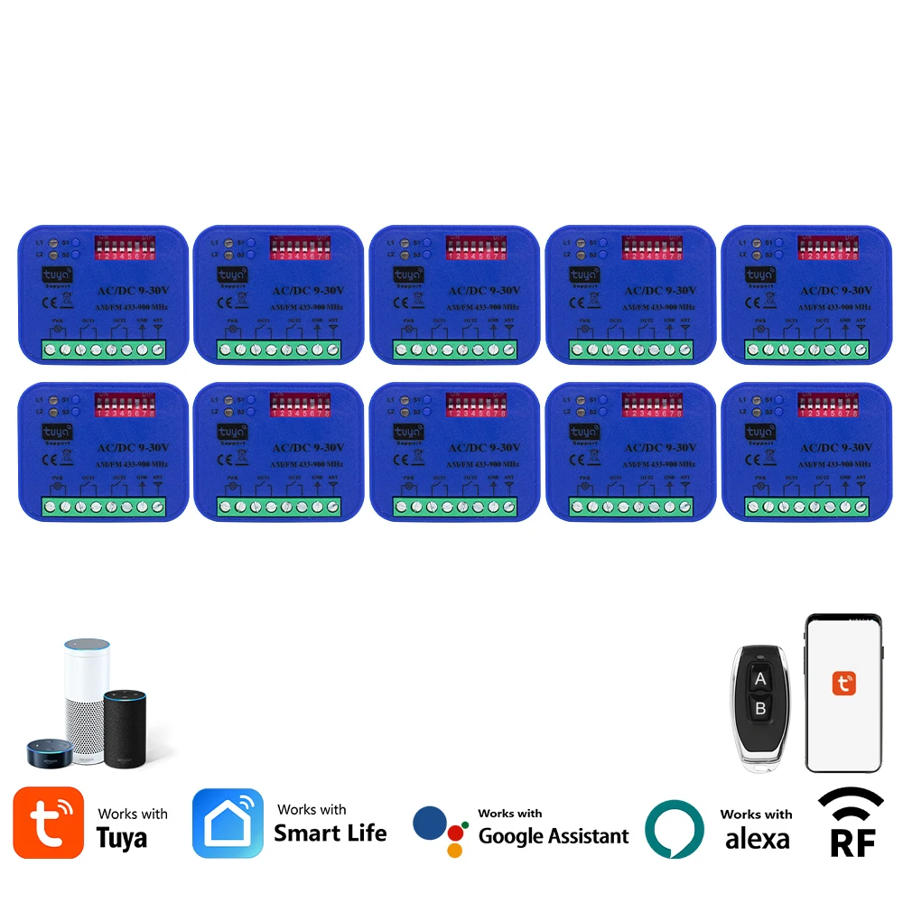 1/3/5/10pcs Garage Receiver 300 To 868 MHz Tuya Smart Door Opener 433.92 MHz Gate Switch Controller AC DC 9-30V 85-250V Module