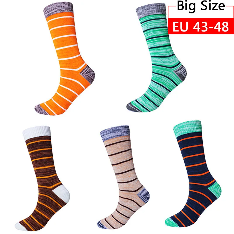 

5 Pairs Mens Socks Big Large Size 46,47,48 Autumn Winter Thick Odor-proof Male Socks Casual Stripe Mid Long Tube Socks Big Feet
