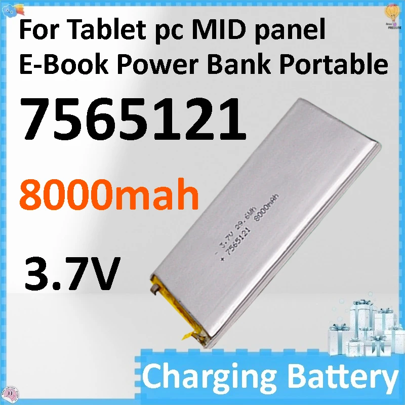 

5PCS 7565121 3.7V 8000mAh Battery for Tablet Pc MID Panel E-Book Power Bank Portable