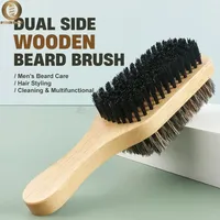 NEW Dual Side Wooden Beard Brush Fade Hair Styling Brush Cleaning&Multifunctional Men's Hairdresser Tools Barber Accessories