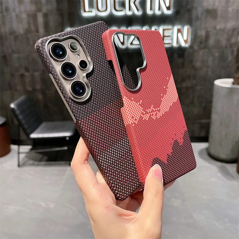 

For Samsung Galaxy S25 S24 S23 Ultra Luxury Carbon Fiber Magsafe Wireless Charging Hard Cover Magnetic Alloy Lens Phone Case