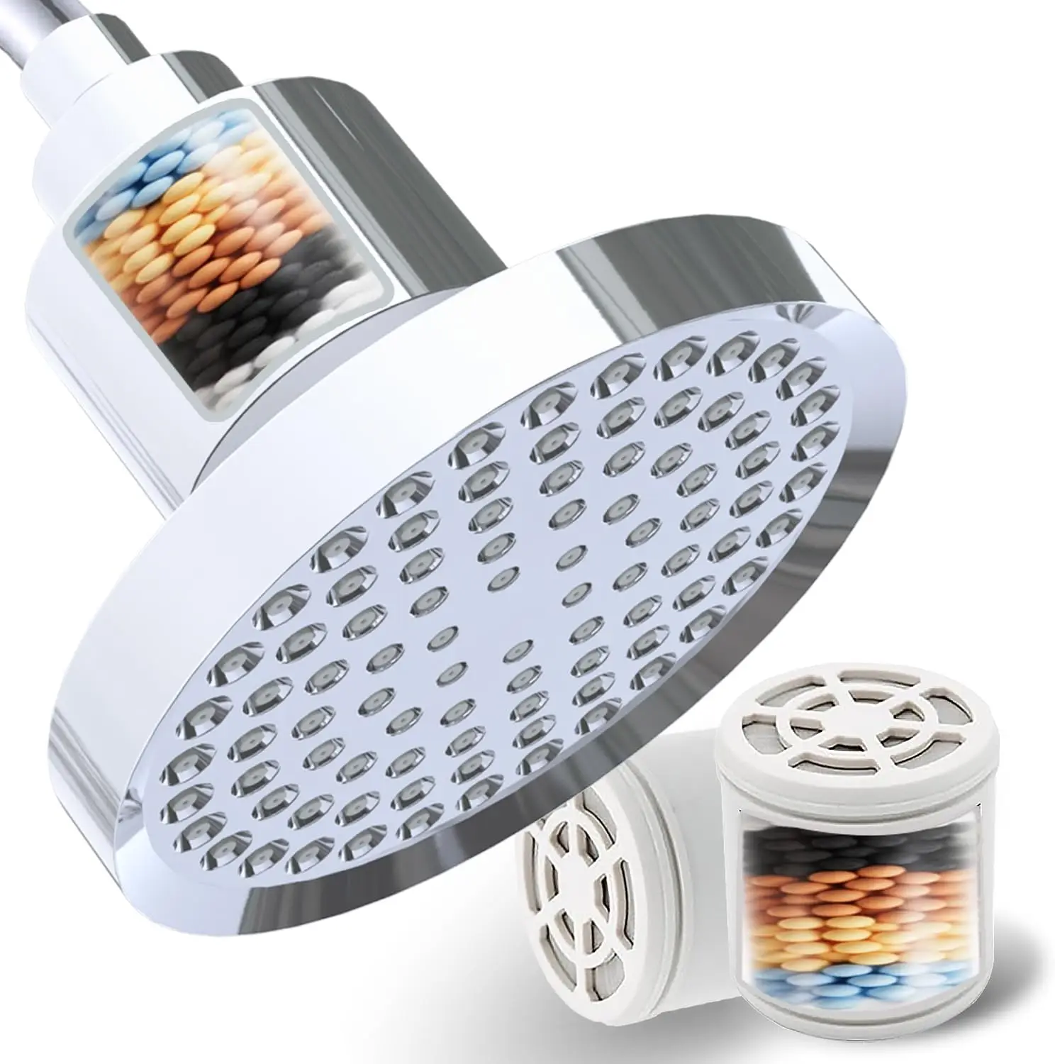 

Душевая лейка высокого давления с 2 фильтрами - круглая душевая лейка 6 дюймов с фильтрацией для удаления примесей