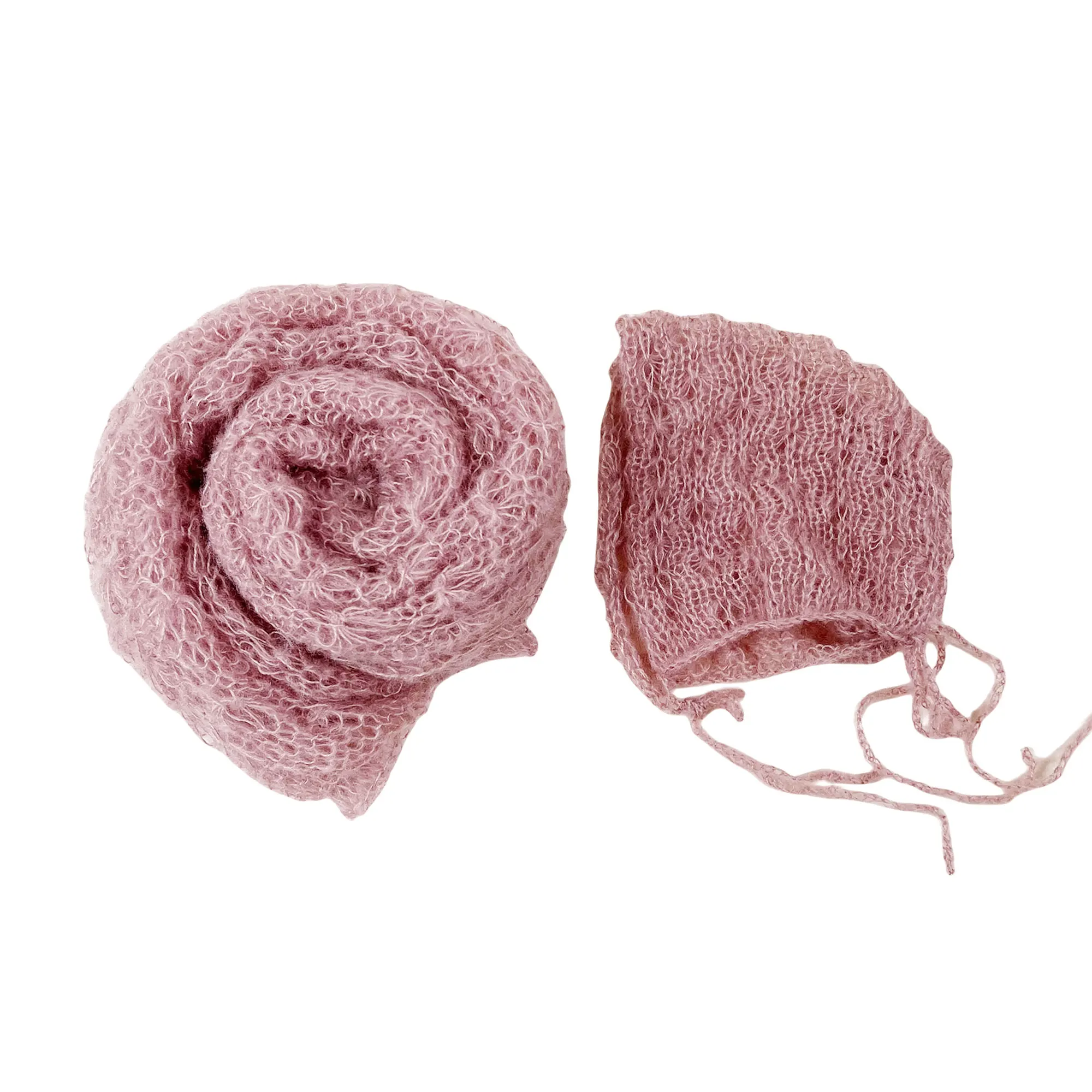 Don&Judy Stretchy Knit Mohair Wrap with Hat for Newborn Photography Props 2PCS/Set Little Infant Baby Photo Shoot Accessories