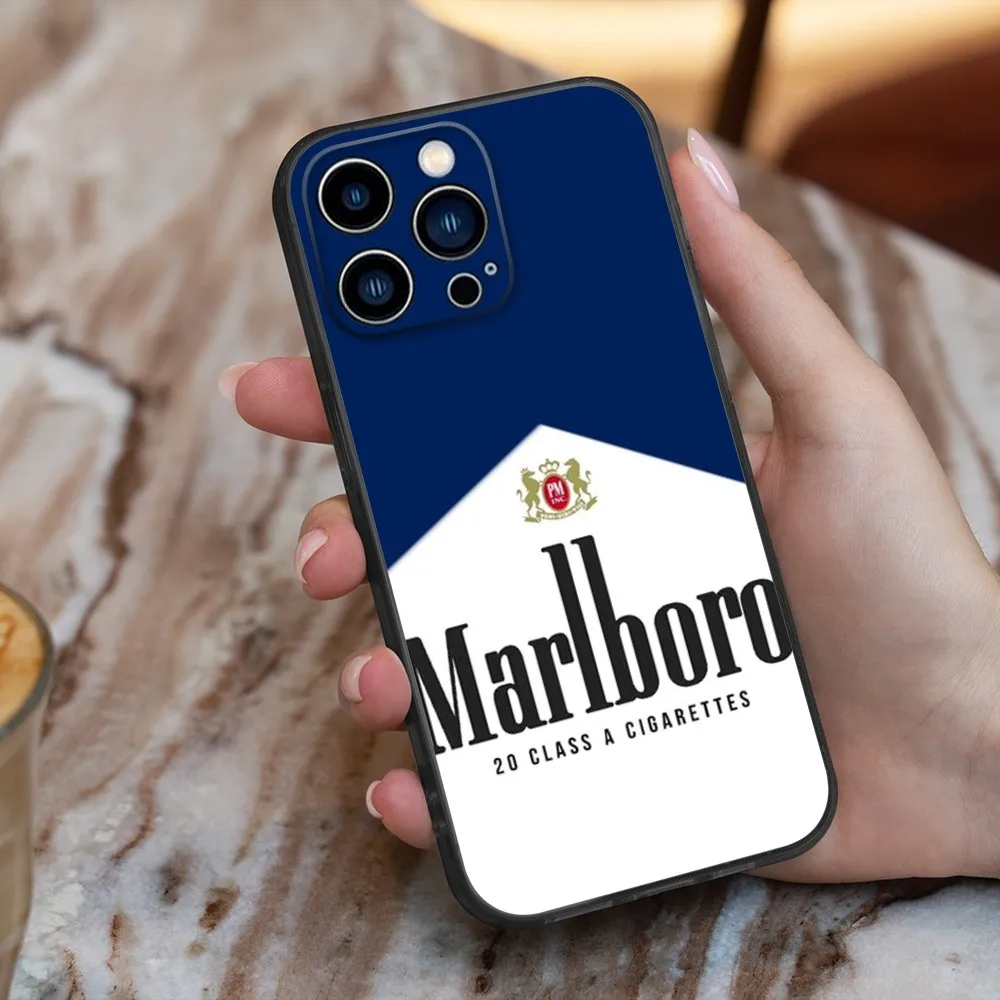 cigarette Phone Case For iPhone 16,15,14,13,12,11,Pro,X,XS,Max,XR,Plus,Mini M-Marlboro Silicone Black Shockproof TPU