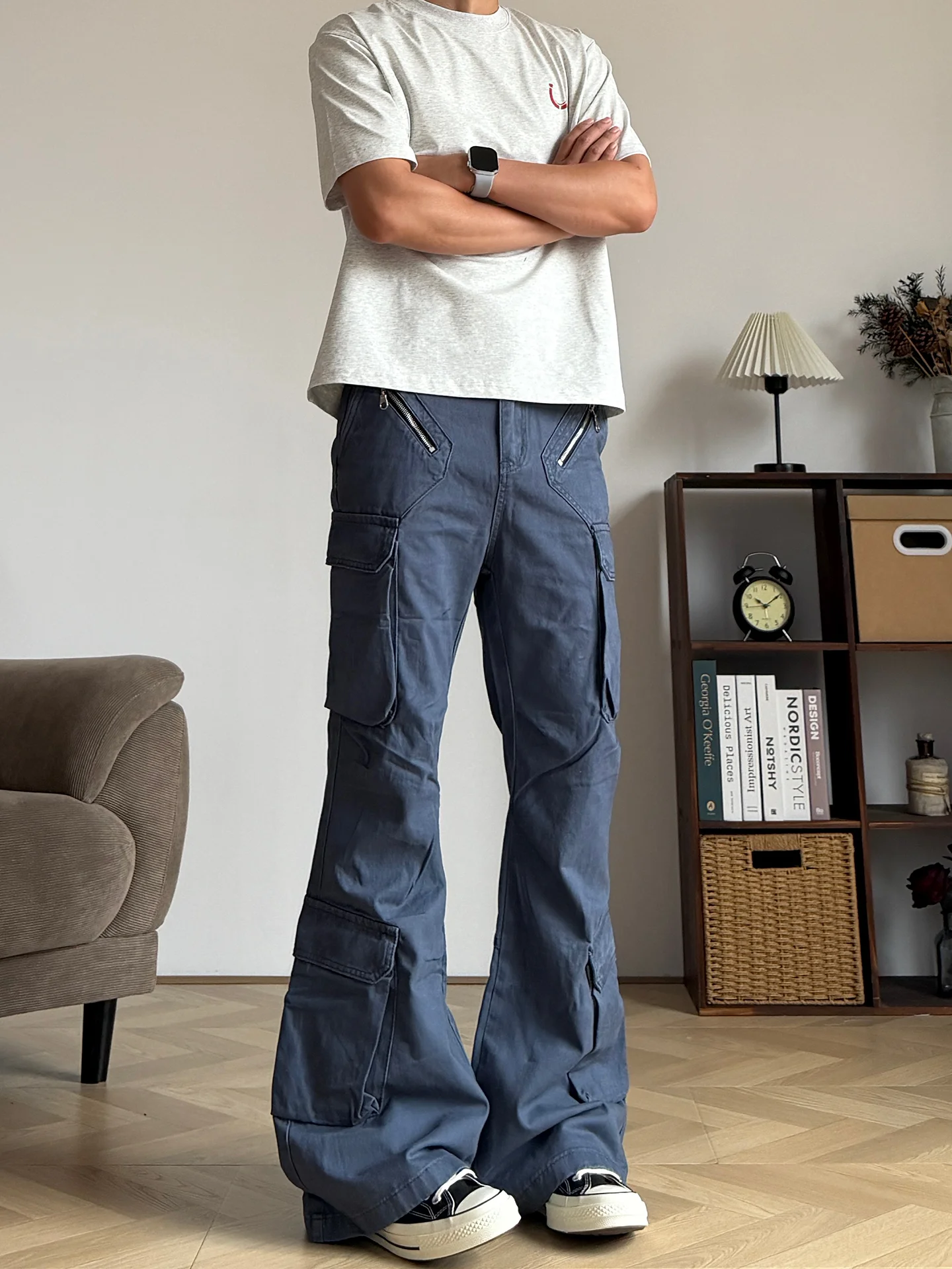 American Street Retro Workwear Style Heavy Duty Multi Pocket Flared Casual Versatile Men's And Women's Loose Straight Leg Pants