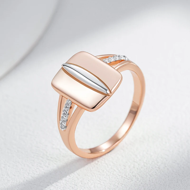 Kinel Luxury Shiny Natural Zircon Square Rings For Women 585 Rose Gold Silver Color Mix Original Design Bride Daily Jewelry