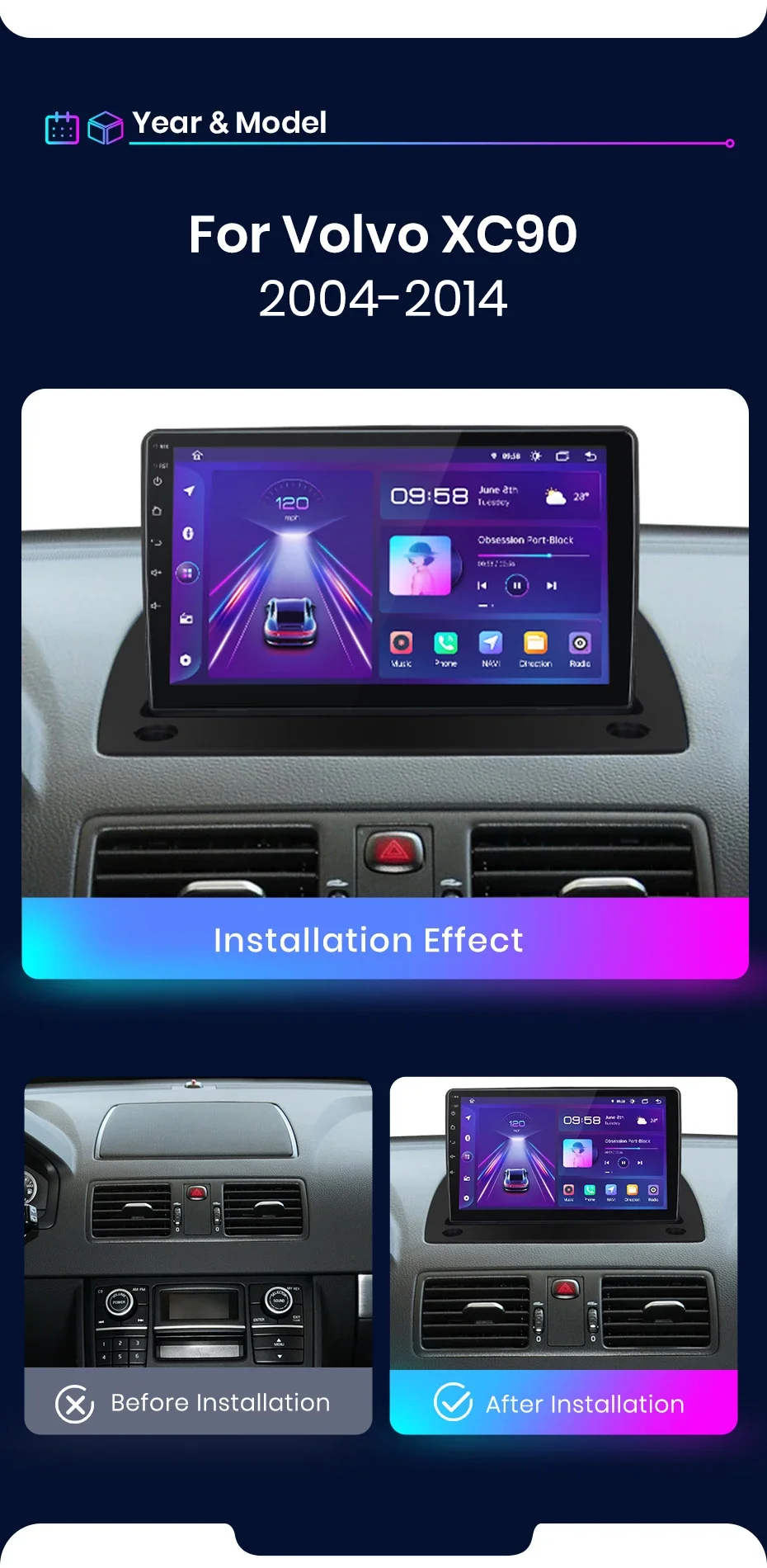 Junsun drahtloses Carplay Android Autoradio für volvo xc90 2012-2016 Auto intelligente Systeme rds bt dsp 2 din Autoradio – Detail 4