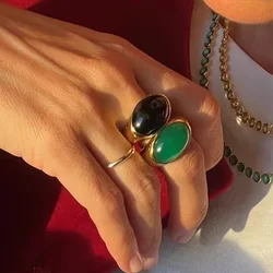 Black blue tiger eye stone dome chunky rings stainless steel rings for women statement stainless steel jewelry new in 2024
