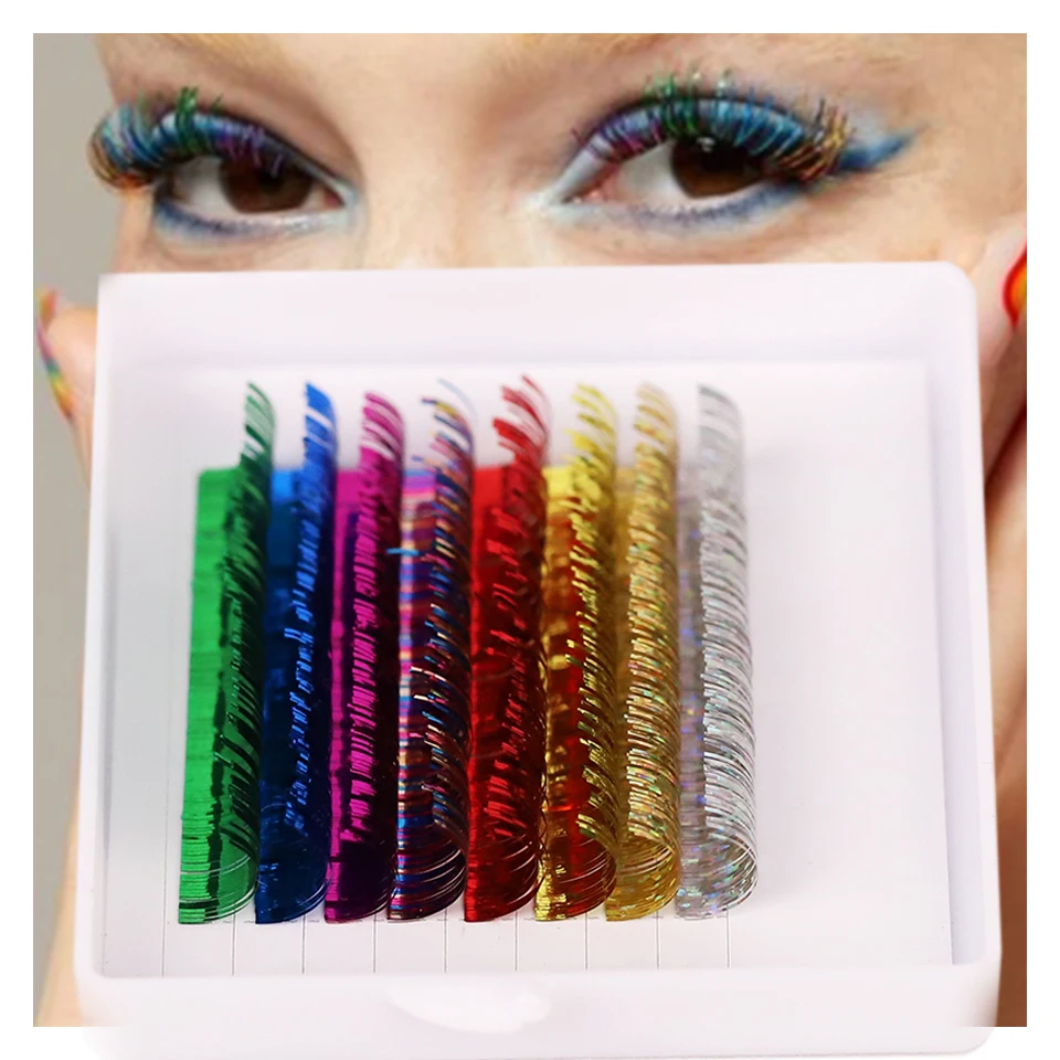 Colorful Shiny Individual Tinsel Eyelash Mix Color Holographic Tinsel False Lash Christmas Party Shimmery Makeup Lash Extensions