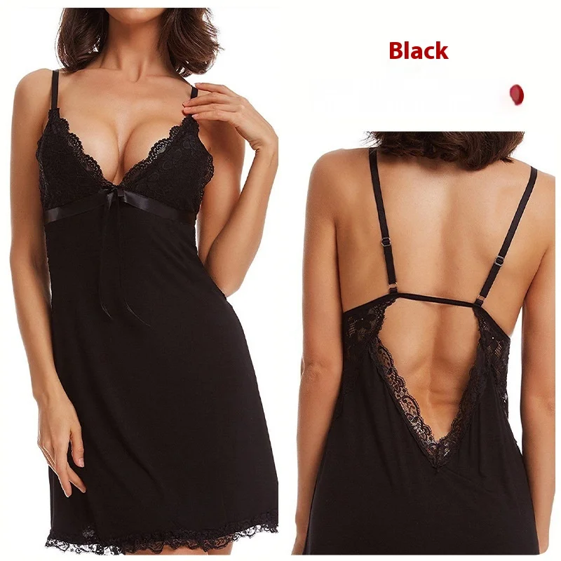 

Sexy Nightwear Women Sleepwear Back Hollowed out Nightgown Ladies Pajamas Solid Colour Strapless Dress Nightdress Homewear