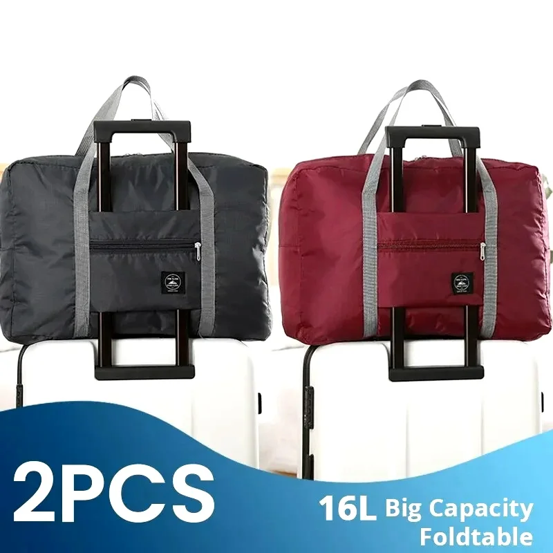 2 Pack Foldable Travel Duffel Bag for Airlines Carry on Bag Weekender Overnight Hospital Tote Bag Gym Duffel Bag Women Men