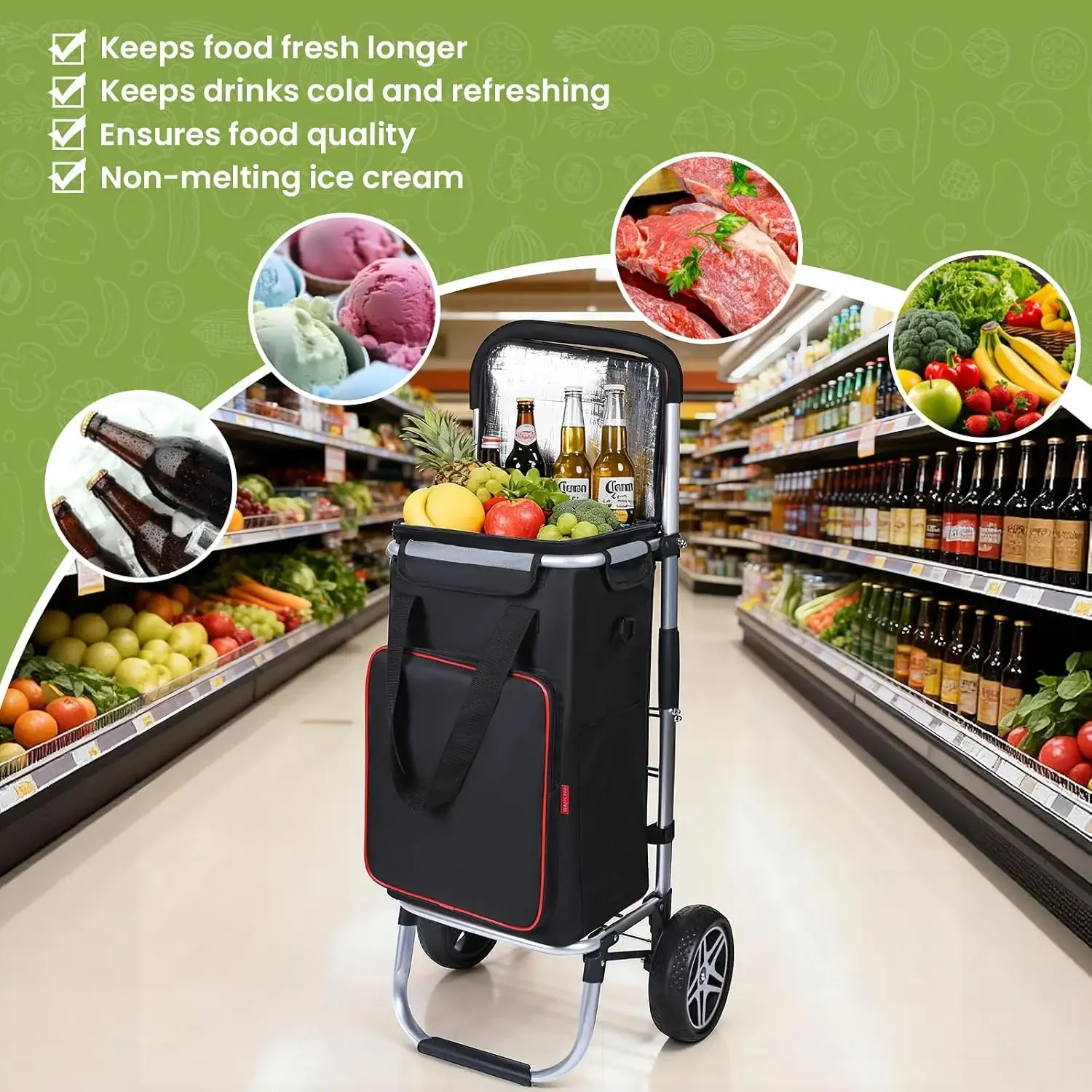 Shopping Trolley with Cooling Compartment | Max. 50 L & 25 kg Load Capacity | Foldable 3-in-1 Trolley Sack Truck and Shoulder Ba