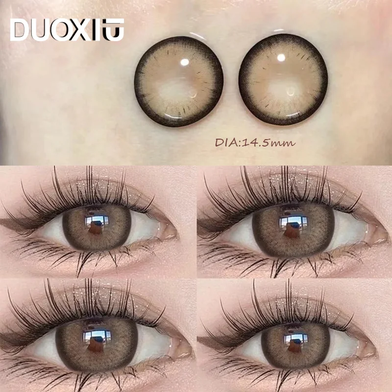 DuoXiu 1 Pair New Eyes  Myopia Contacts Lenses with lentile contact color Brown Lenses 1 Year service life Free Shipping