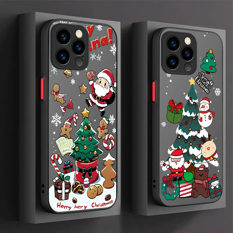 Cartoon Father Christmas Case For iPhone 16 15 14 13 12 11 Pro Max X XR XS 7 8 Plus SE 2020 Shockproof PCMatte Hard Back Cover