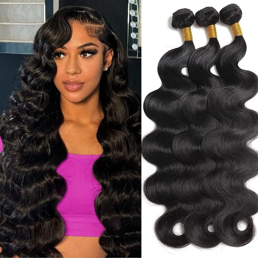 

Wave Human Hair Bundles Brazilian Virgin Body Wave Bundles Unprocessed Weave Human Hair 3 Bundles Natural Black Color Hair Exten
