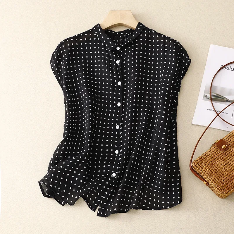 Limiguyue Thin Mori Girl Polka Dot Blouse Women Summer Cotton Linen Shirts Casual Sleeveless Breathable Tops All Match U620