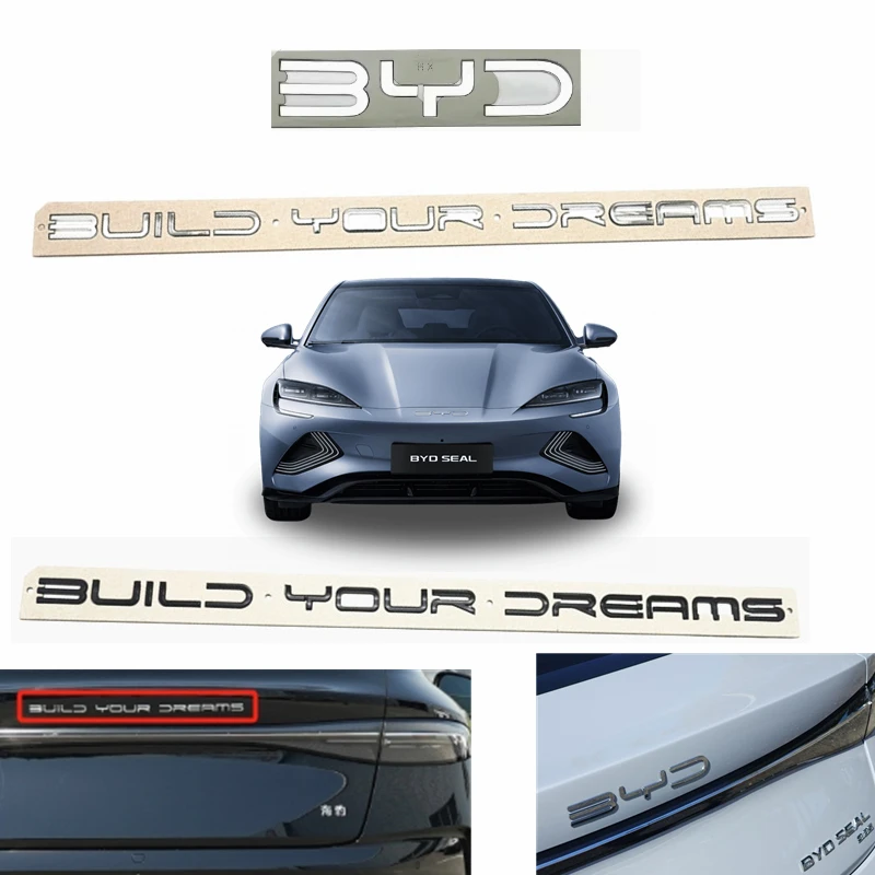 3d abs cromo logotipo preto construir seus sonhos emblema letras stiker emblema do porta-malas do carro para byd seal song plus atto3 seal u acessórios