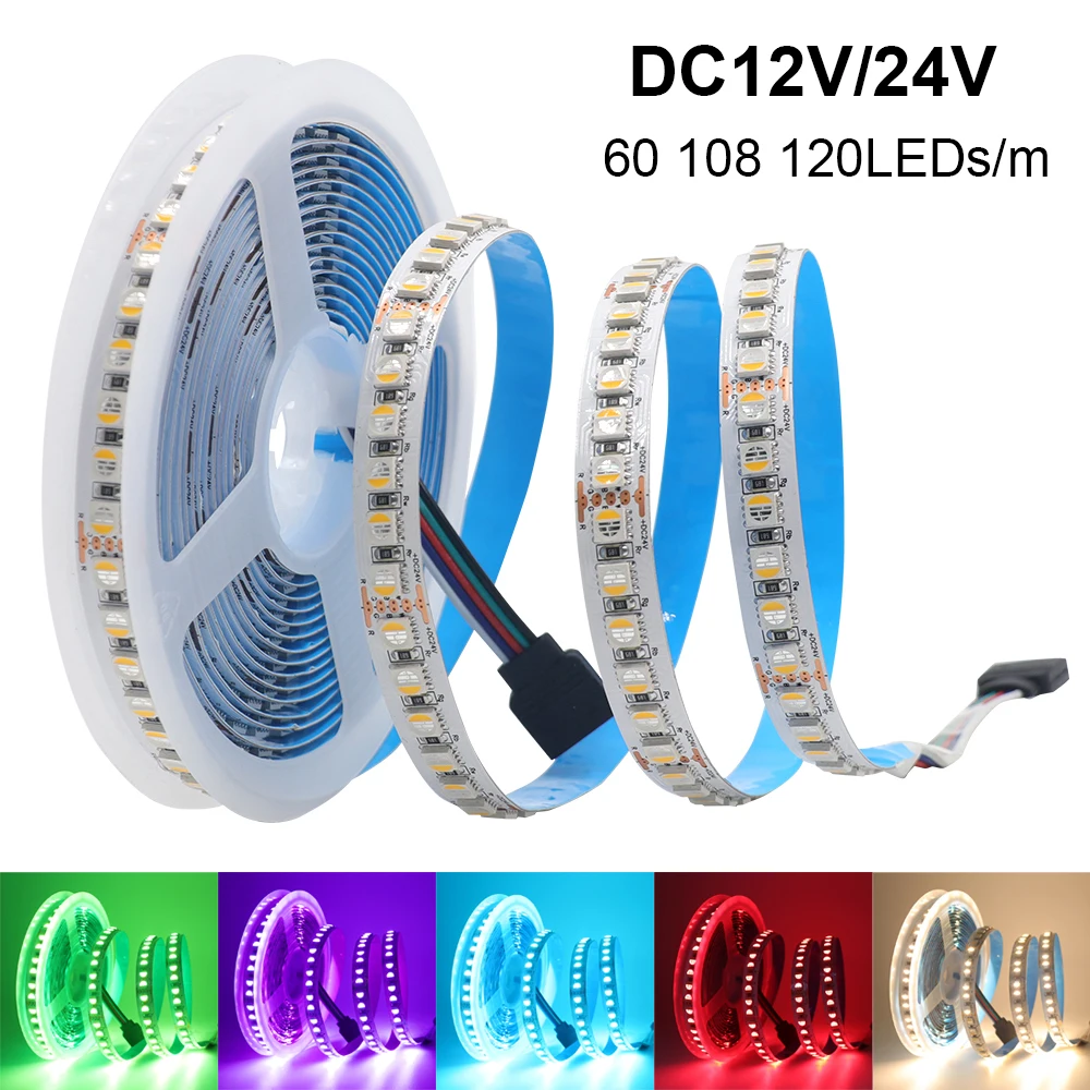 

RGBW RGBWW LED Strip Light 4 Colors In 1 Chip LED Tape DC 12V 24V SMD 5050 RGB LED Lights 60/108/120 Leds/m Flexible Ribbon