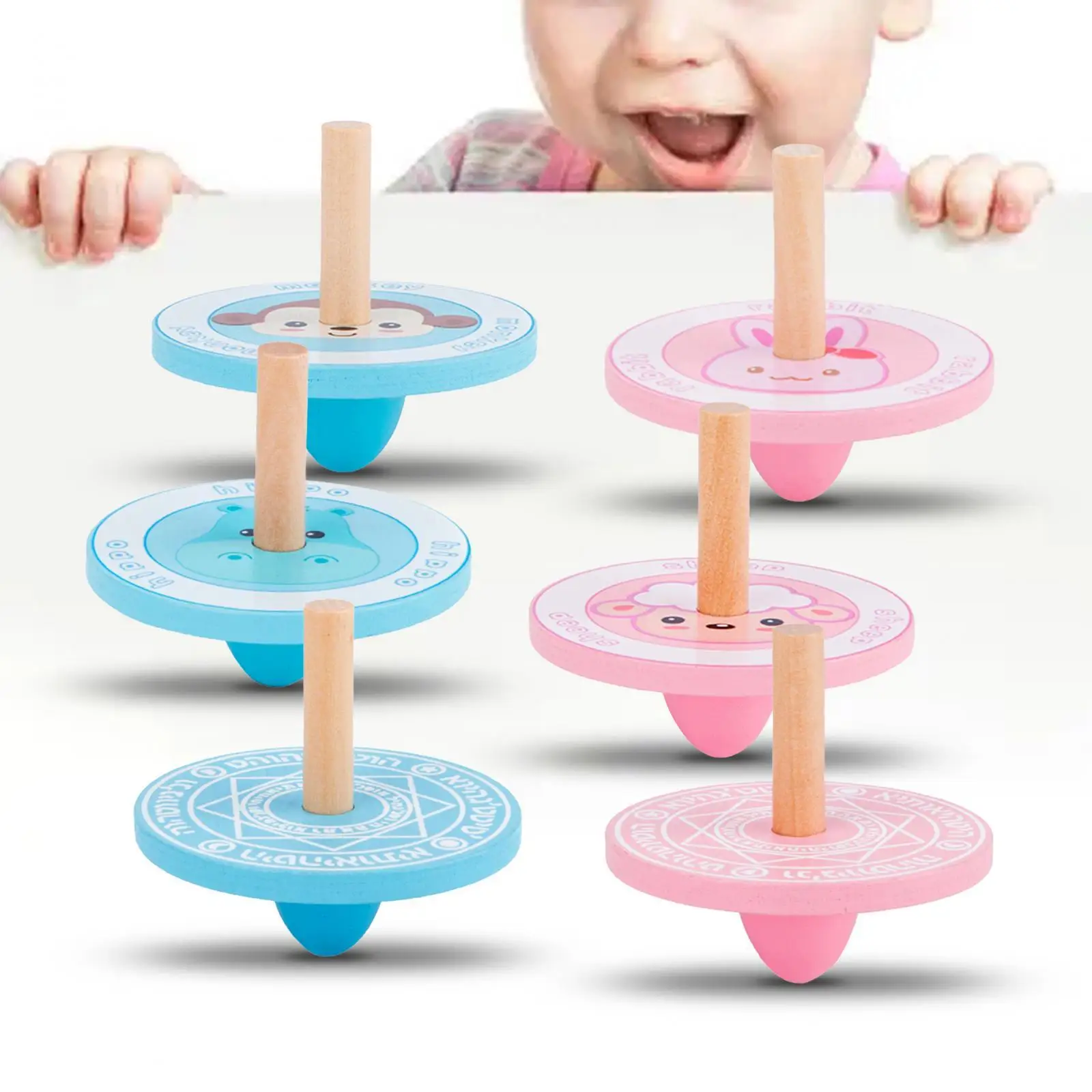 ألعاب أطفال خشبية جيروسكوبية ألعاب أطفال تقليدية قطر 6 سم، ارتفاع 5.5 سم مساعدة