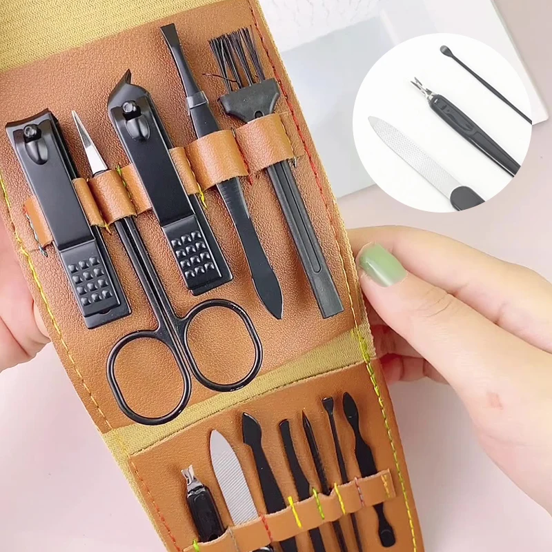 12 Stks/set Nail Schaar Bruin Grijs Rvs Eagle Haak Oor Lepel Draagbare Clippers Pedicure Schoonheid Manicure Implementeren Tool