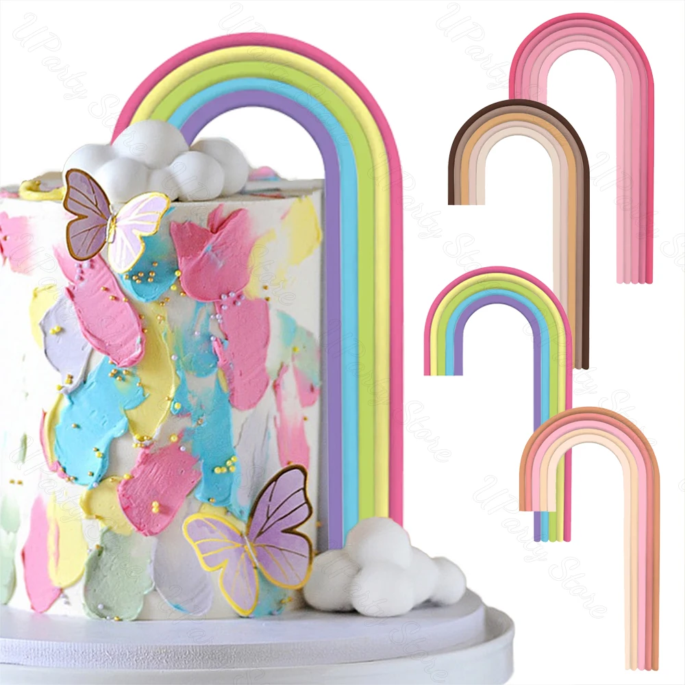 Rainbow Cake Toppers Pink Colorful Boho Brown Unicorn Rainbow Cake Toppers for Happy Birthday Baby Shower Cake Decoration Supply