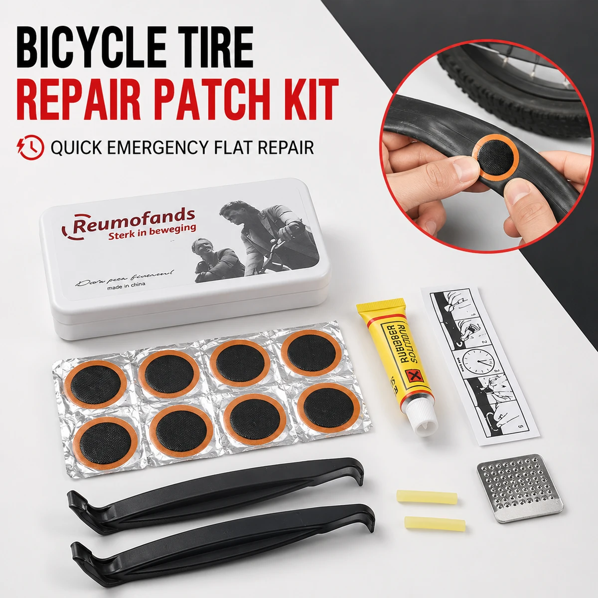 Emergency Bike Puncture Repair Kit with Bicycle Tire Patch Kit, Portable Inner Tube Puncture Repair Set with Convenient and comp