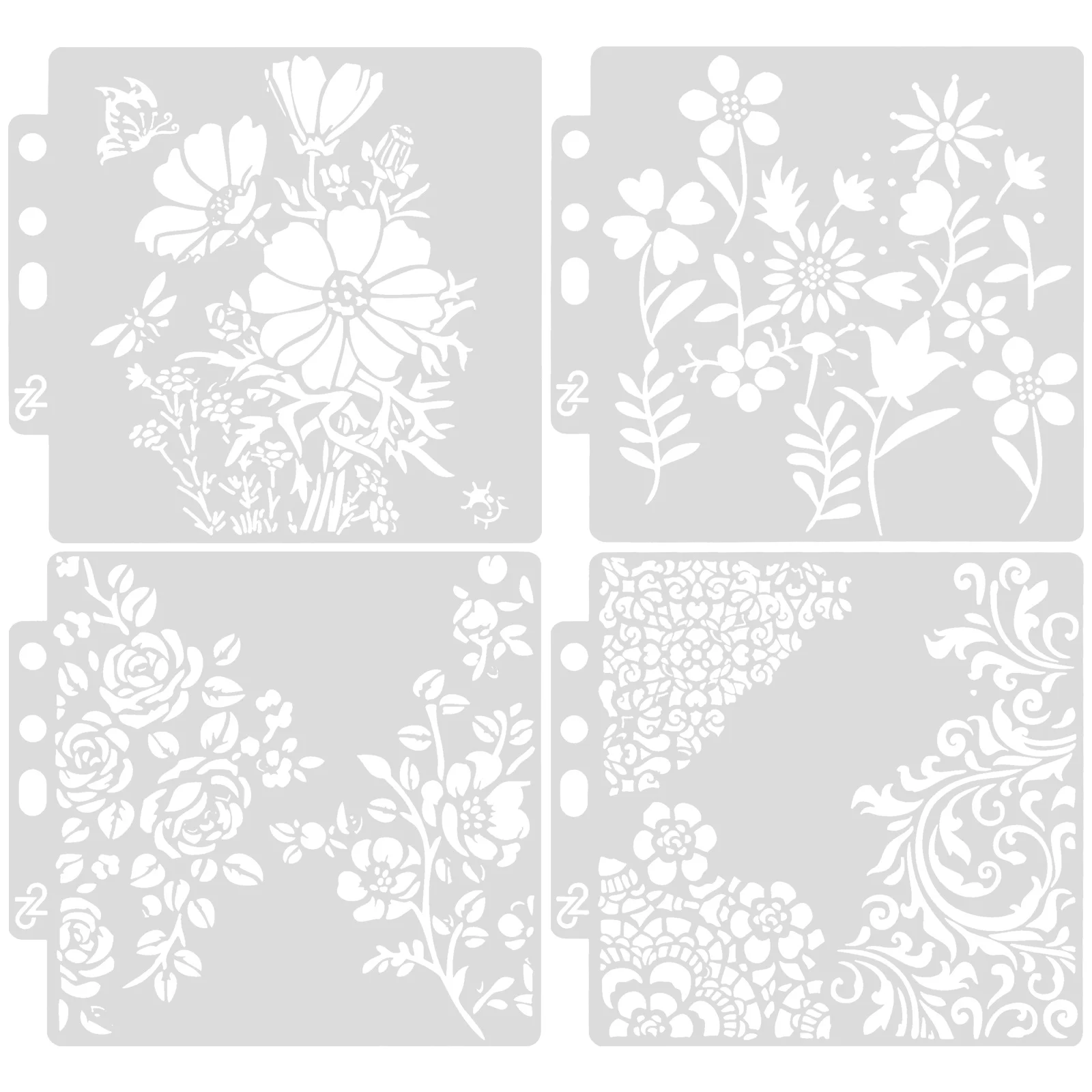 

4 Pcs Hollow Out Template Paint Stencils Floral for Crafts Painting on Walls Wood Flower