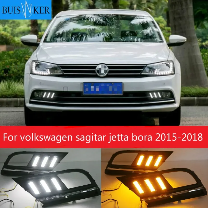 

LED DRL daytime running light for volkswagen sagitar jetta bora 2015-2018 with yellow turn signal and blue night running light