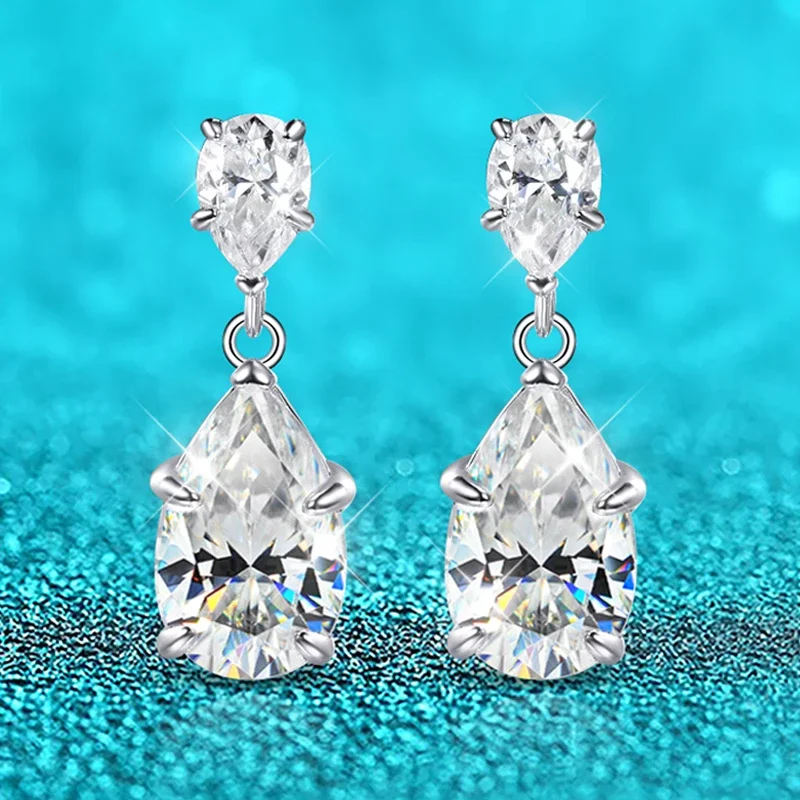 

7cttw Pear Cut 100% D Color Full Moissanite Drop Earrings for Women Top Quality 925 Sterling Silver Plated 18k Jewelry