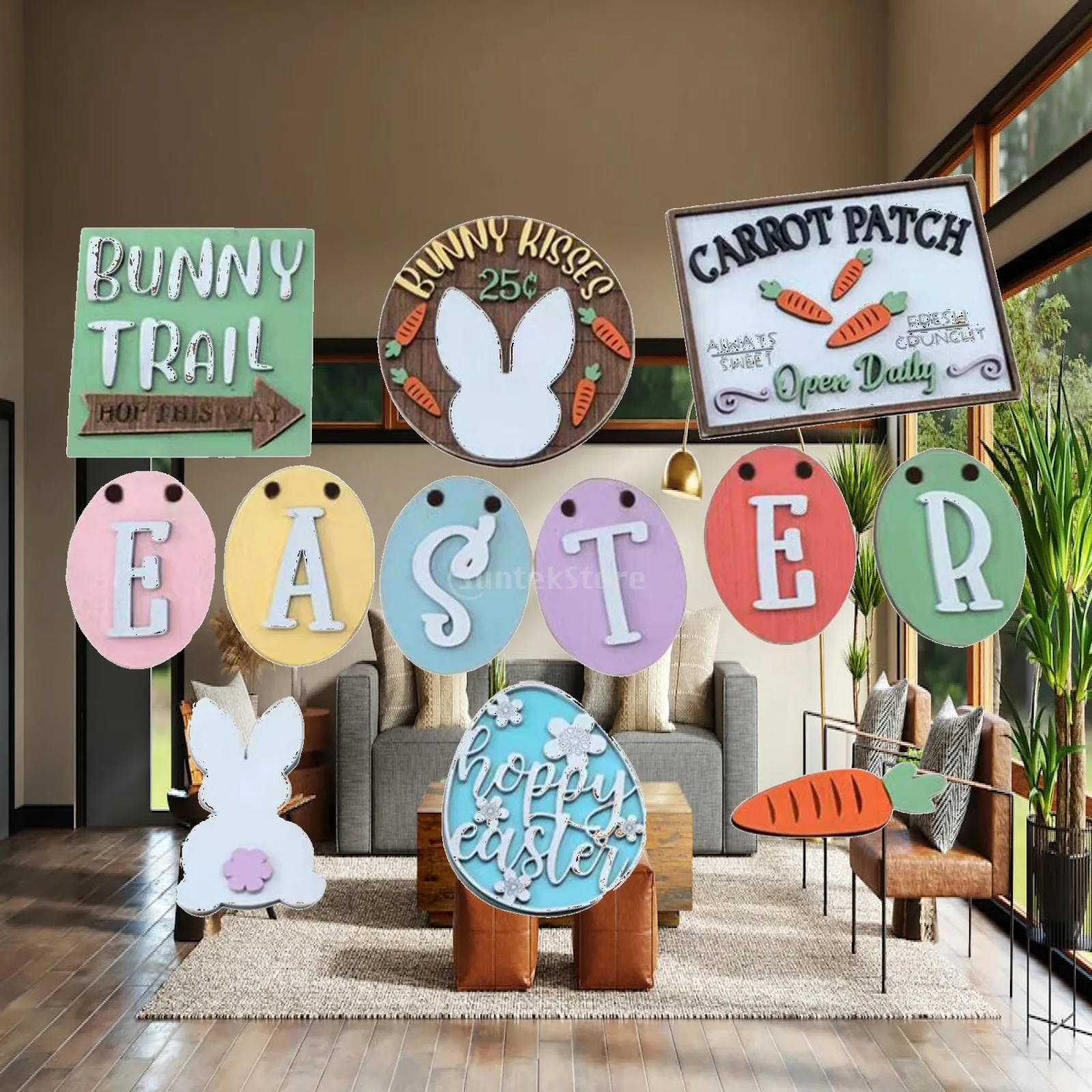 Décorations créatives de printemps pour plateau à étages, panneaux en bois, lettres décoratives pour cérémonie, fête, étagère de cuisine, bureau, café