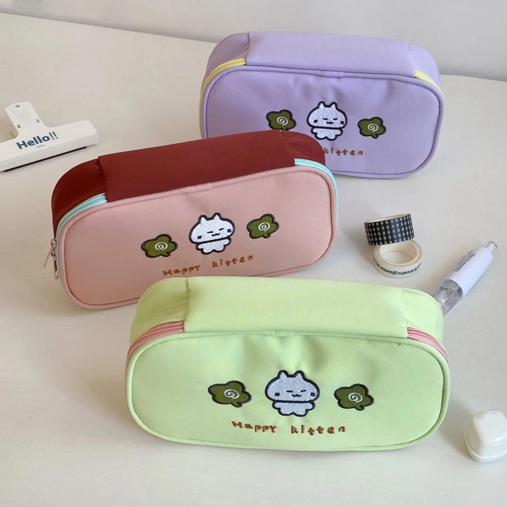 

Large Capacity Cartoon Pencil Case Cosmetics Storage Square Stationery Storage Bag Portable Zipper Korean Pencil Bag