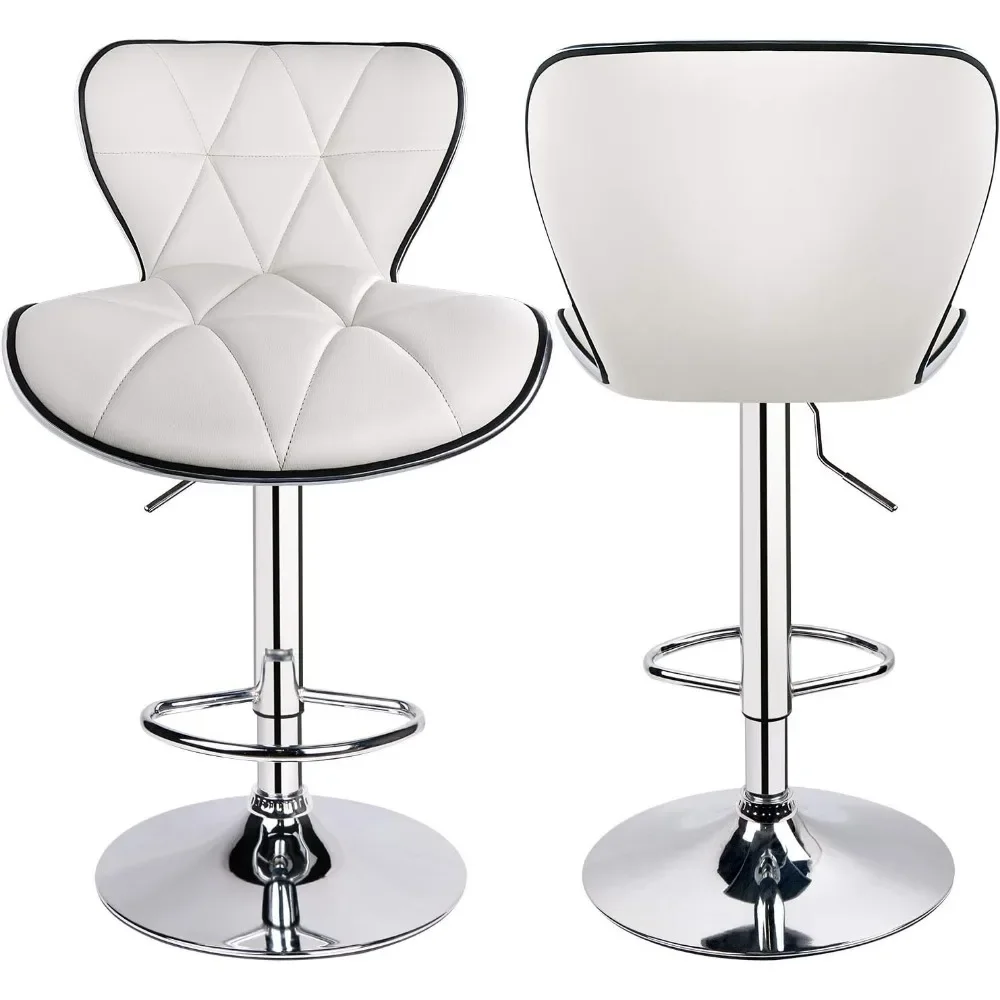 Shell Back Adjustable Swivel Bar Stools, PU Leather Padded with Back, Set of 2, Suitable for Bar Counter, Kitchen Island Counter