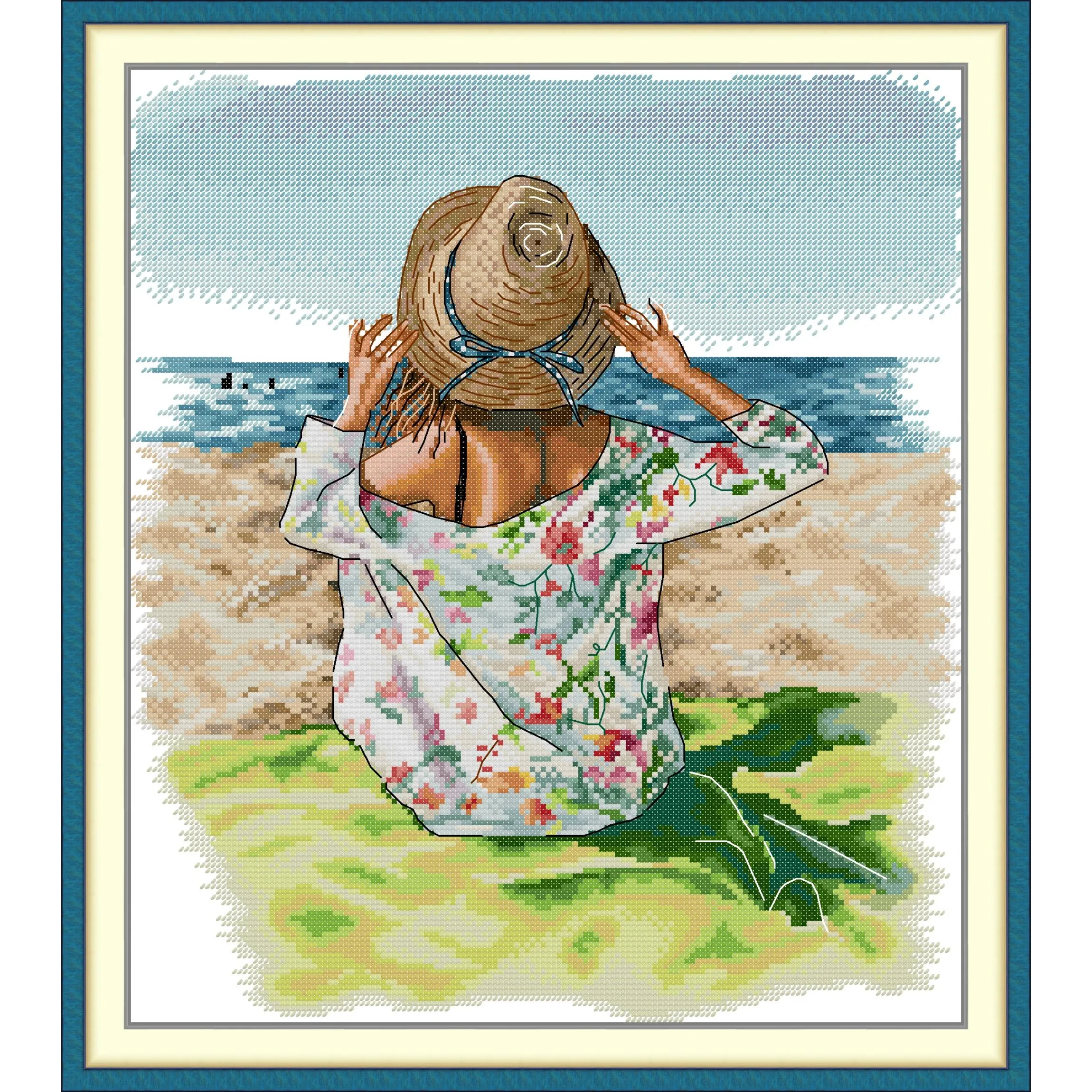 

Soulgift News Набор для вышивки крестом с предварительной печатью, штампованная ткань Aida с нитками DMC, набор для вышивания - Seaside 2