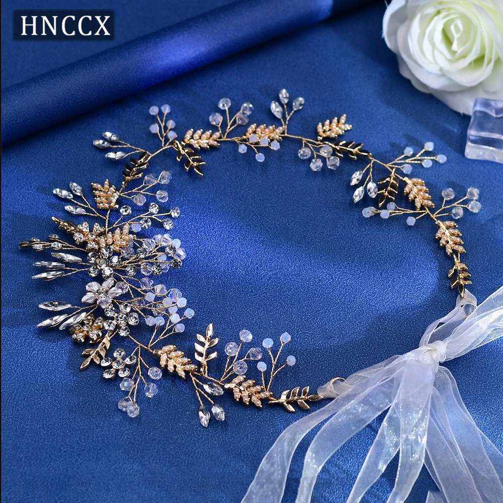 HNCCX Handmade Headbands for Brides Rhinestone Headwear Bridal Opal Diamond  Alloy Leaf Wedding Hair Ornaments for Women CP235