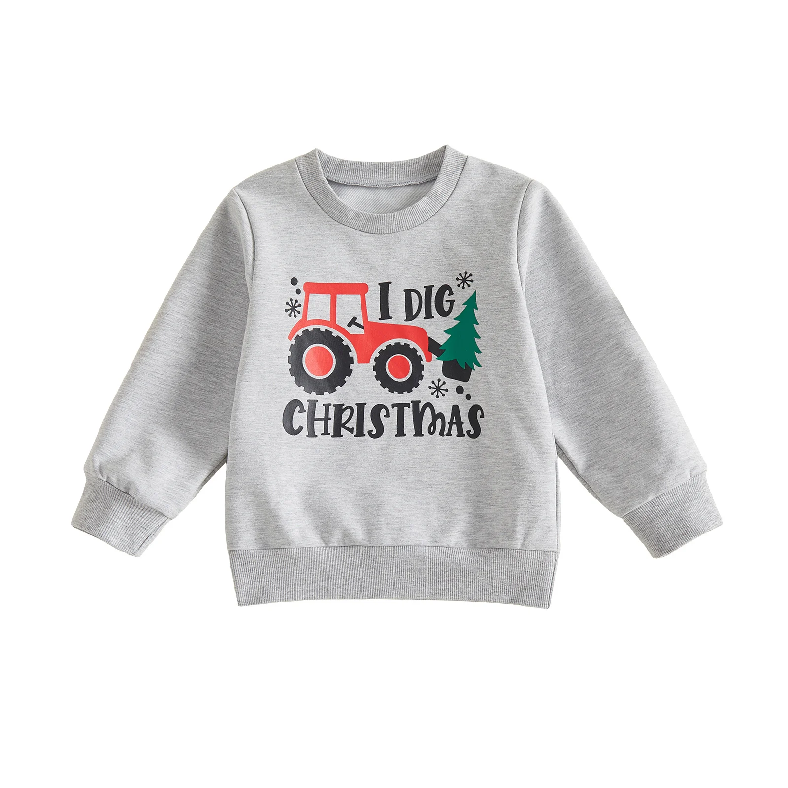 Toddler Boy Christmas Sweatshirts Long Sleeve Tractor Print Pullovers