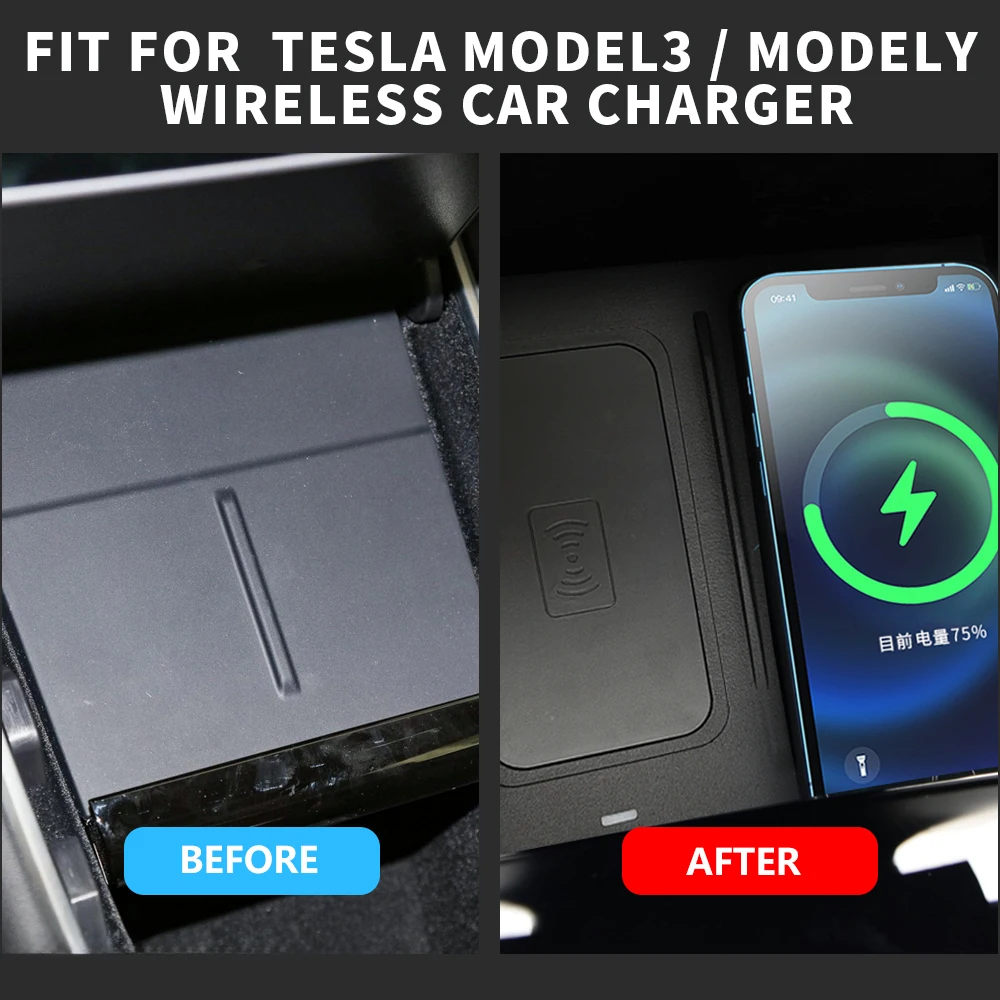 For TESLA MODEL3 MODEL Y Quick QI Car Wireless Charger Fast Charging Intelligent Infrared Mobile Phone Dashboard