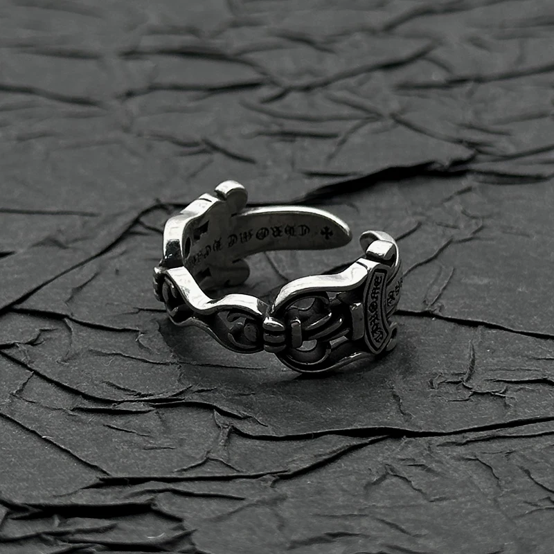 

Стерлинговое серебро S925, ретро, старомодное открытое кольцо с двойным мечом, европейские и американские мужские и женские нишевые индивидуальные хип-хоп