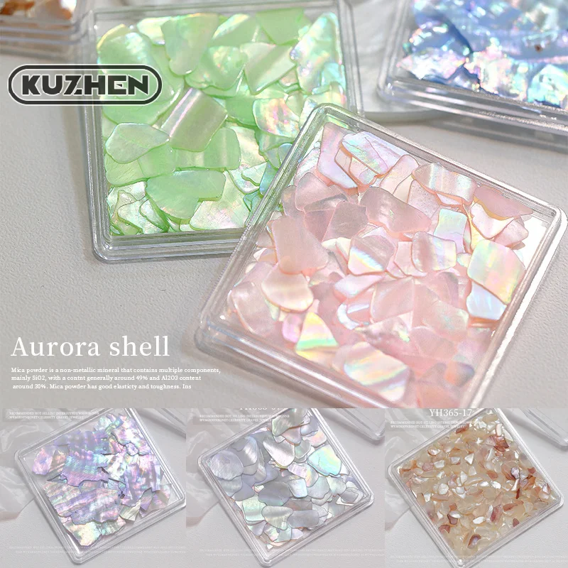 

2024 1Box Aurora Shell Flakes Abalone Nails Charms Thin Natural Irregular Slice Shell Stone Sequins Manicure Art Decoration