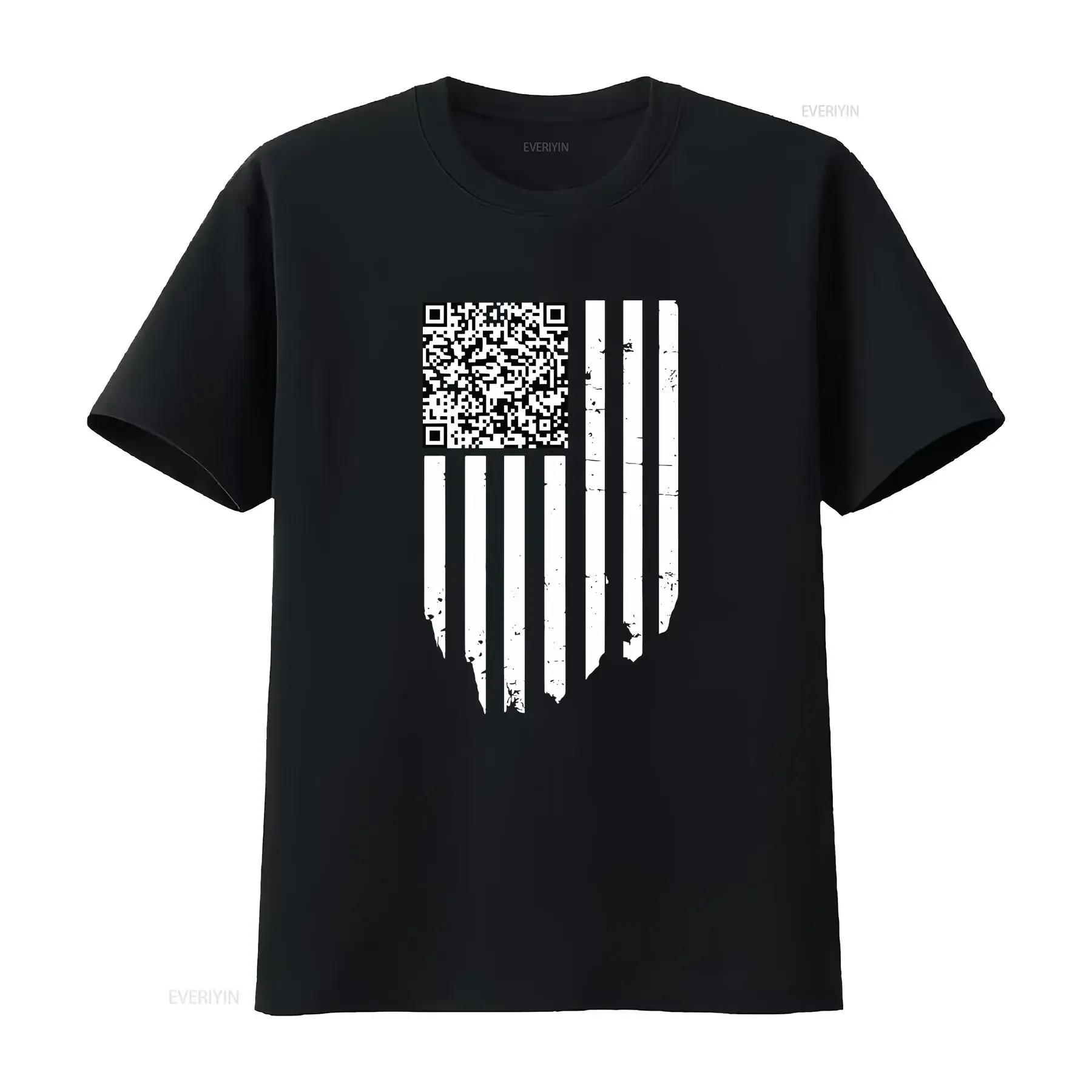 Funny QR Scan Code Dancing US Flag T Shirt  vintage Washed Slightly Unisex streetwear Top For Everyday Wear Versatile graphic