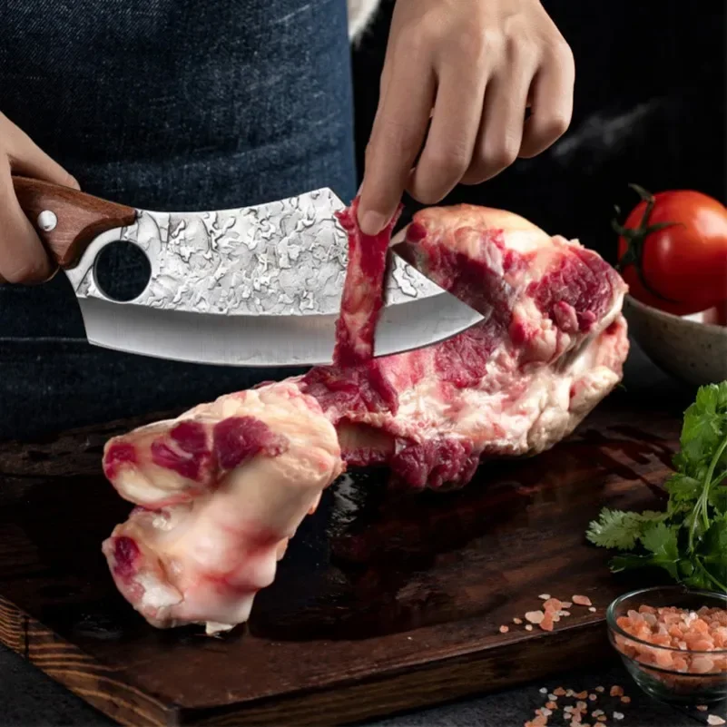 Butcher Boning Knife Chef Cleaver Meat Chop Vegetable Kitchen Knives Hand Forge Blade Wood Handle Barbecue Knife Utility Cleaver