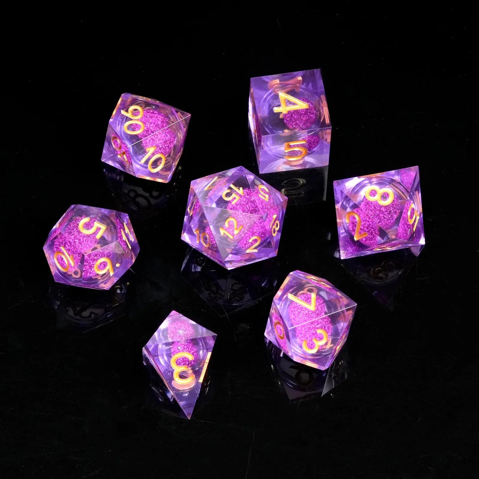 

1-7pcs Purple Golden Word DND Solid Resin Dice Set Amethyst Multi-sided Polyhedral Dice for D&D Game COC Role Playing RPG D6~D20