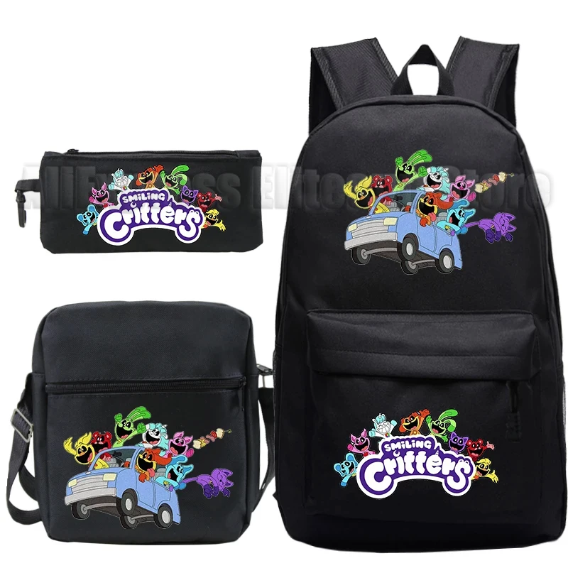 Smiling Critters Backpack 3Pcs Set Mochila Boys Girls Anime School Bags Men Women Travel Knapsack Teens Backpack Gift Mochila