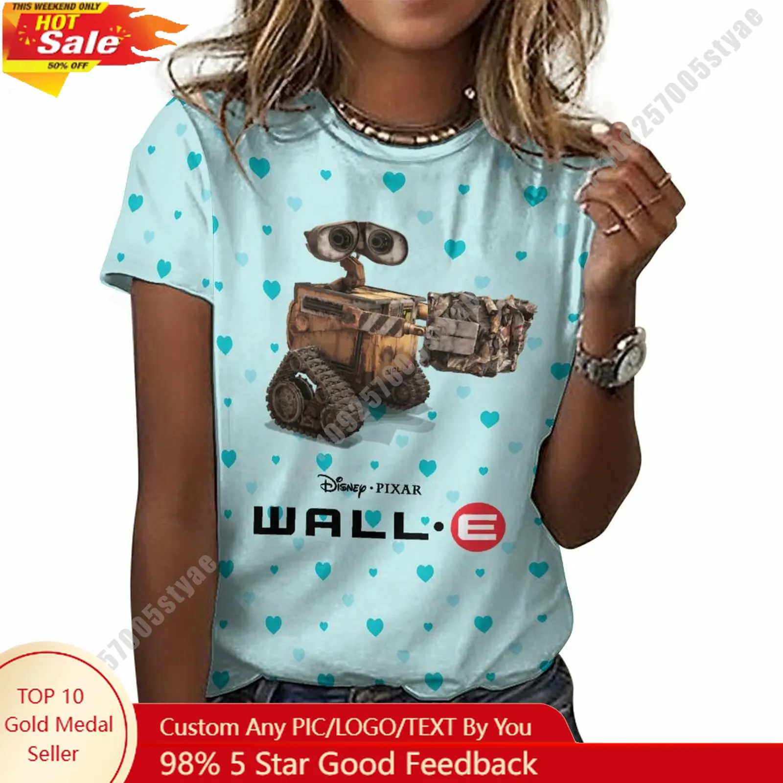 

WALL-E T Shirt Disney Cartoon Custom Your Own Cotton Tee Personalized Photo Text Print Casual Street Style Short Sleeved Top