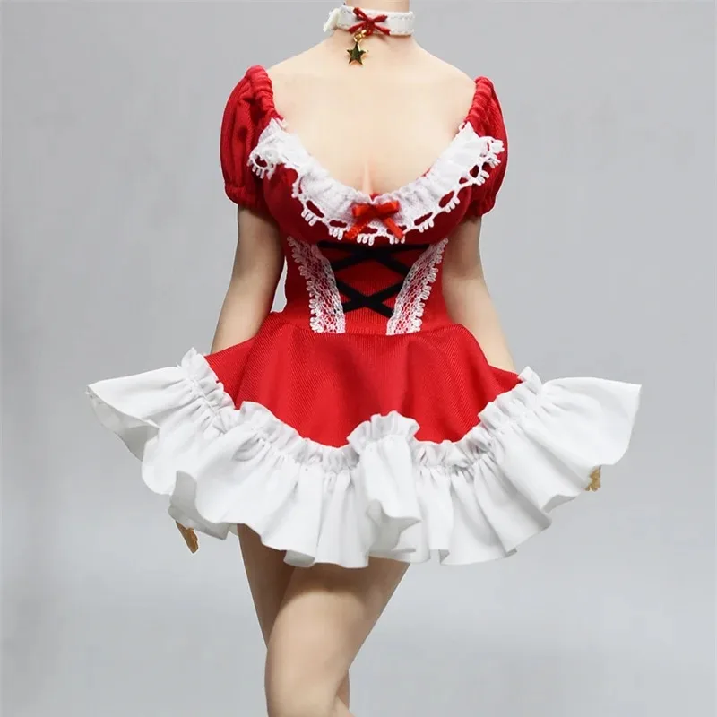 1/6 skala Weibliche Süße Rot Weiß Kurzarm Blumen Kleid Weihnachten Kleidung Set Modell für 12 "Soldat Action Figur körper Spielzeug